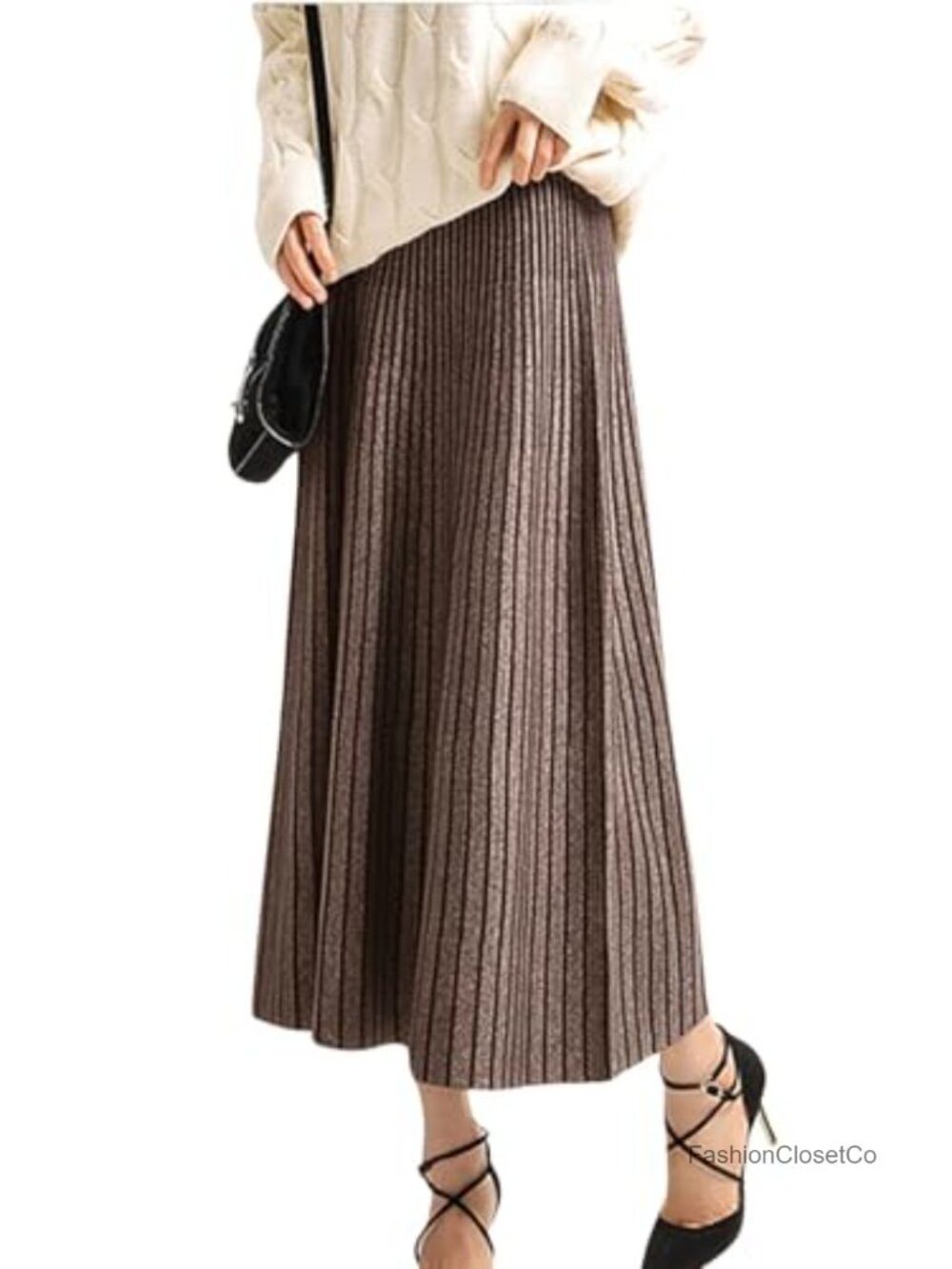 Women's Reversible Stretchy Knit A-Line Pleated Midi Skirt